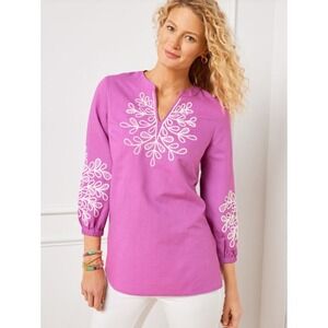 TALBOTS Embroidered Linen Cotton Tunic Plus Size 3X Purple NEW Embroidered
